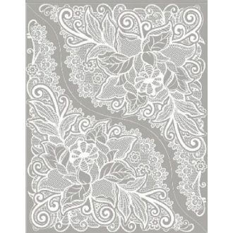 Finom csipkehhatású sarokdekor fehér színben