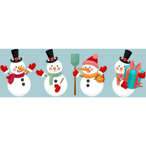 Hóemberek hópelyhekkel, karácsonyi dekorációs matrica ablakra vagy kirakatra